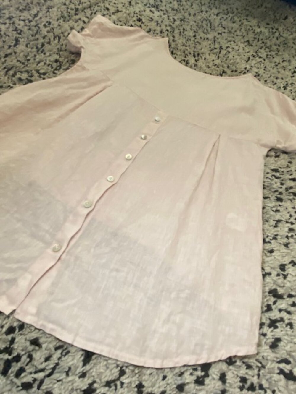 Terzo Millennio 100% Linen Top Blouse High Low Boxy Pale Pink Small - Picture 13 of 16